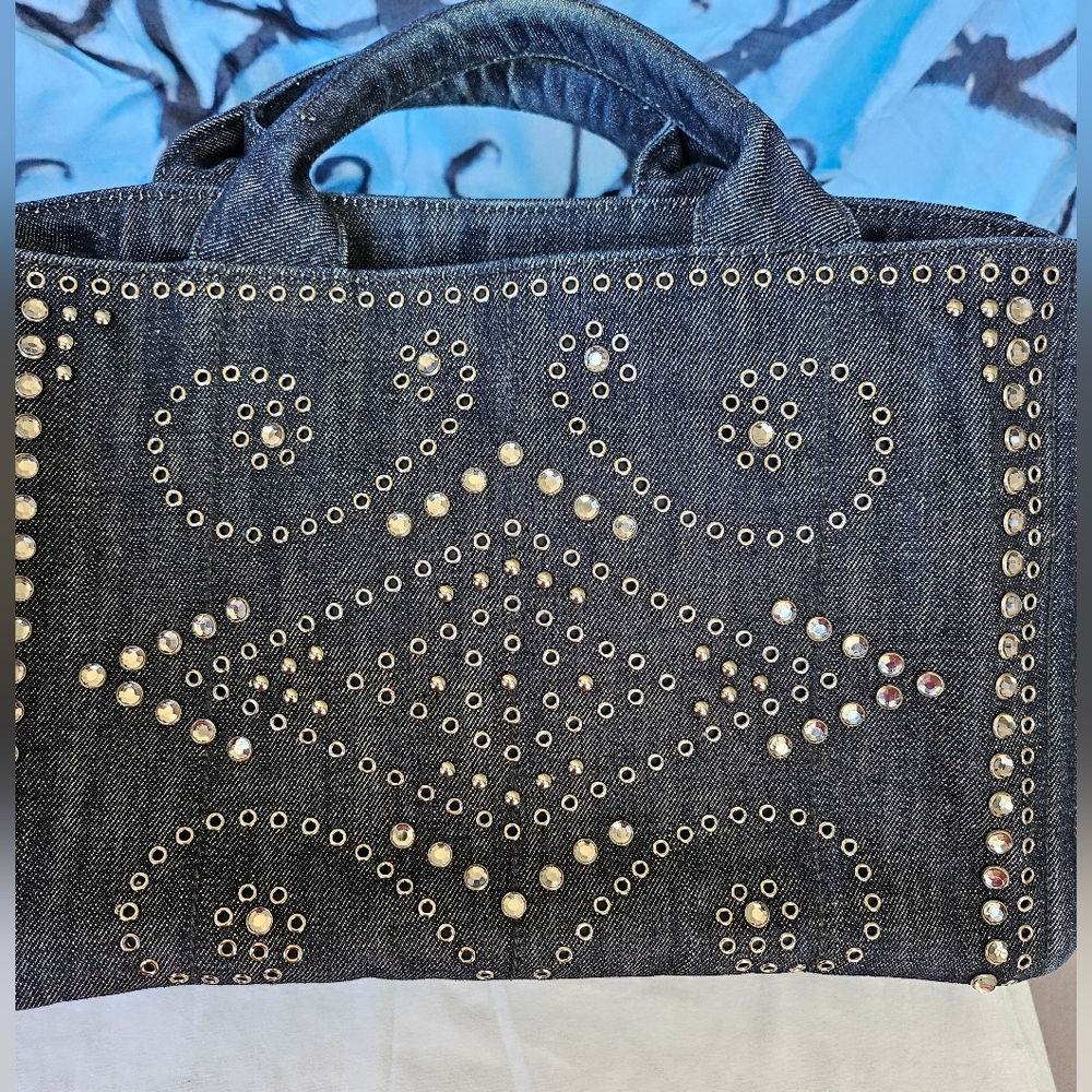EUC Prada Canapa 2 way Studded Tote Bag - Picture 11 of 17